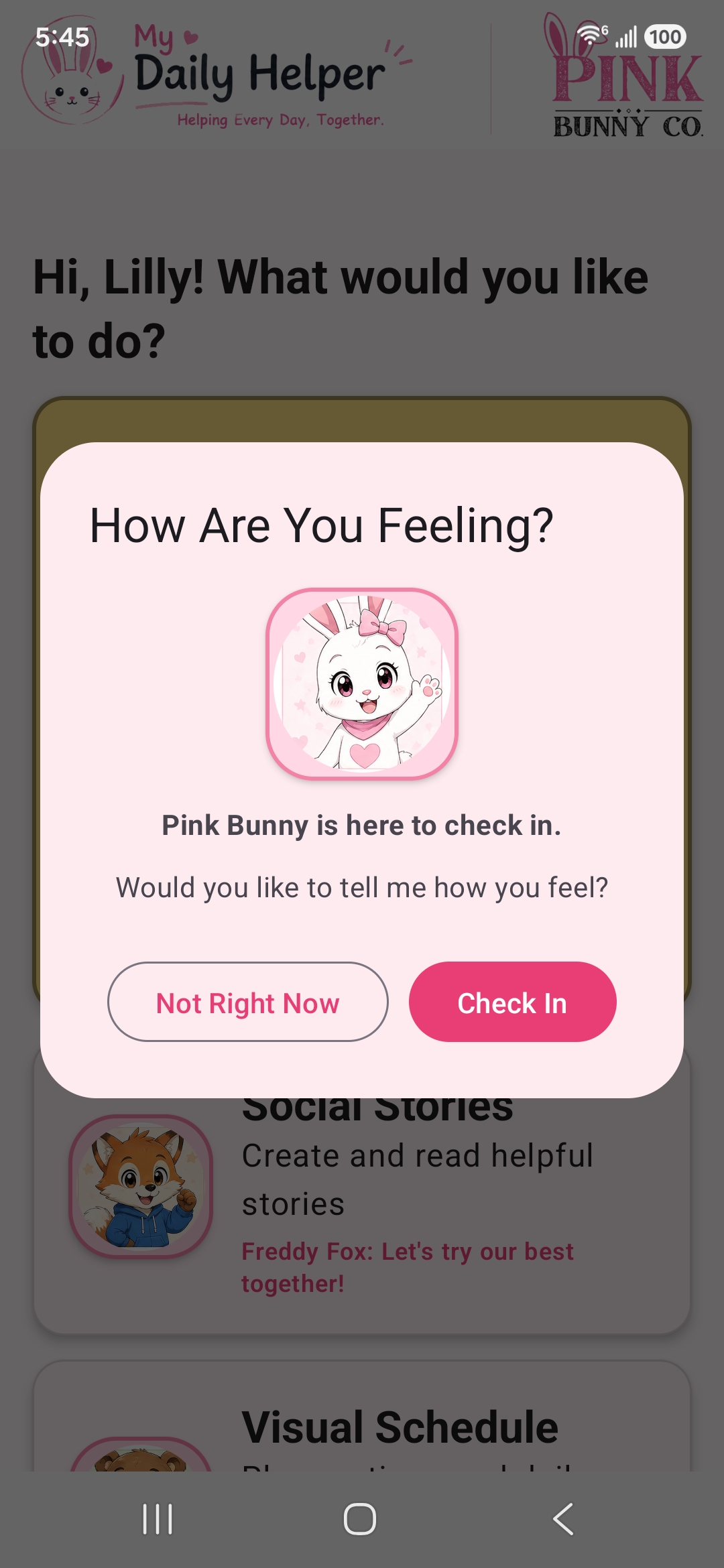 My Daily Helper feelings check-in prompt