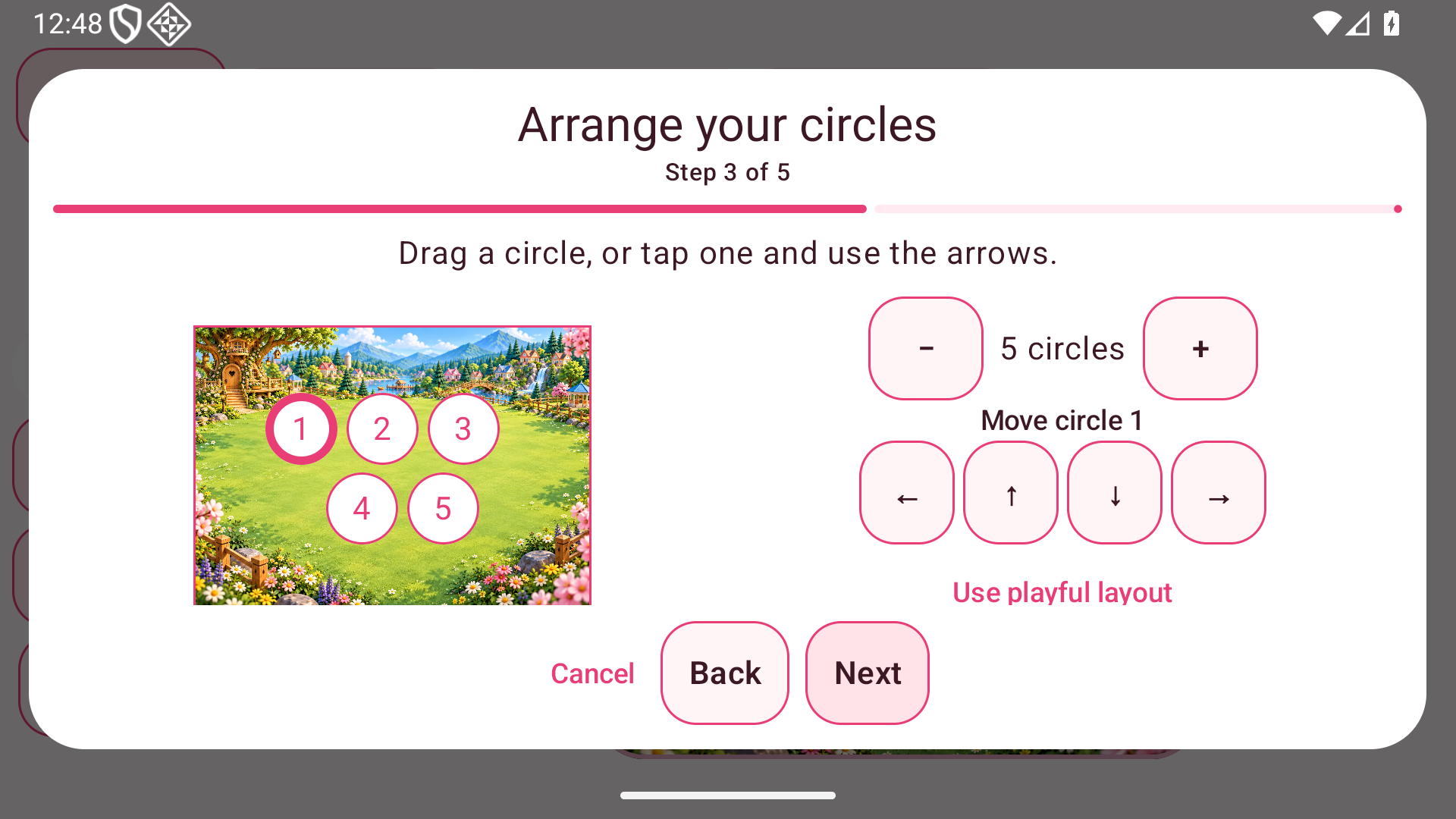 Actual My Token Board phone screen: Setup in landscape