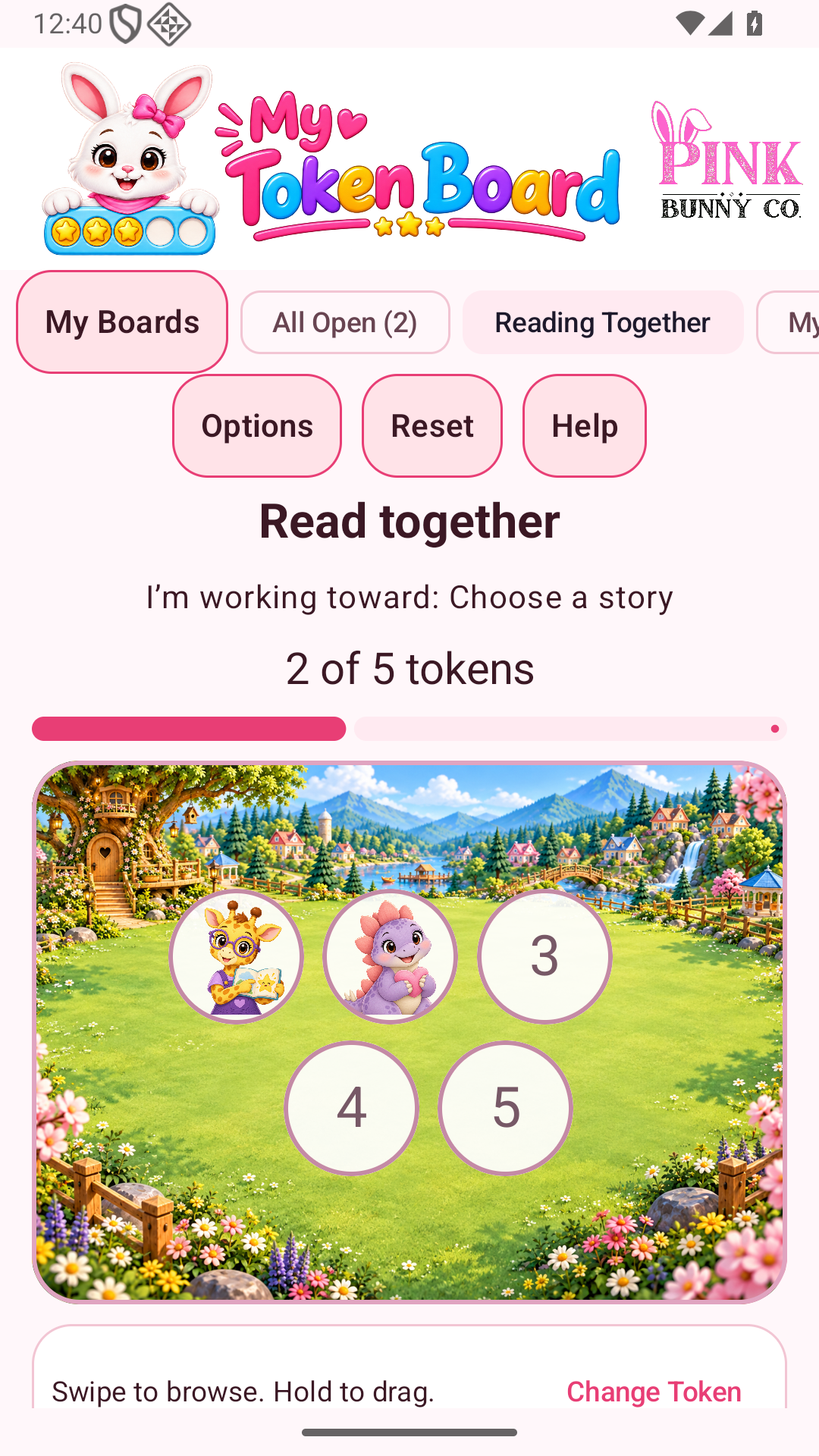 Actual My Token Board phone screen: Portrait board