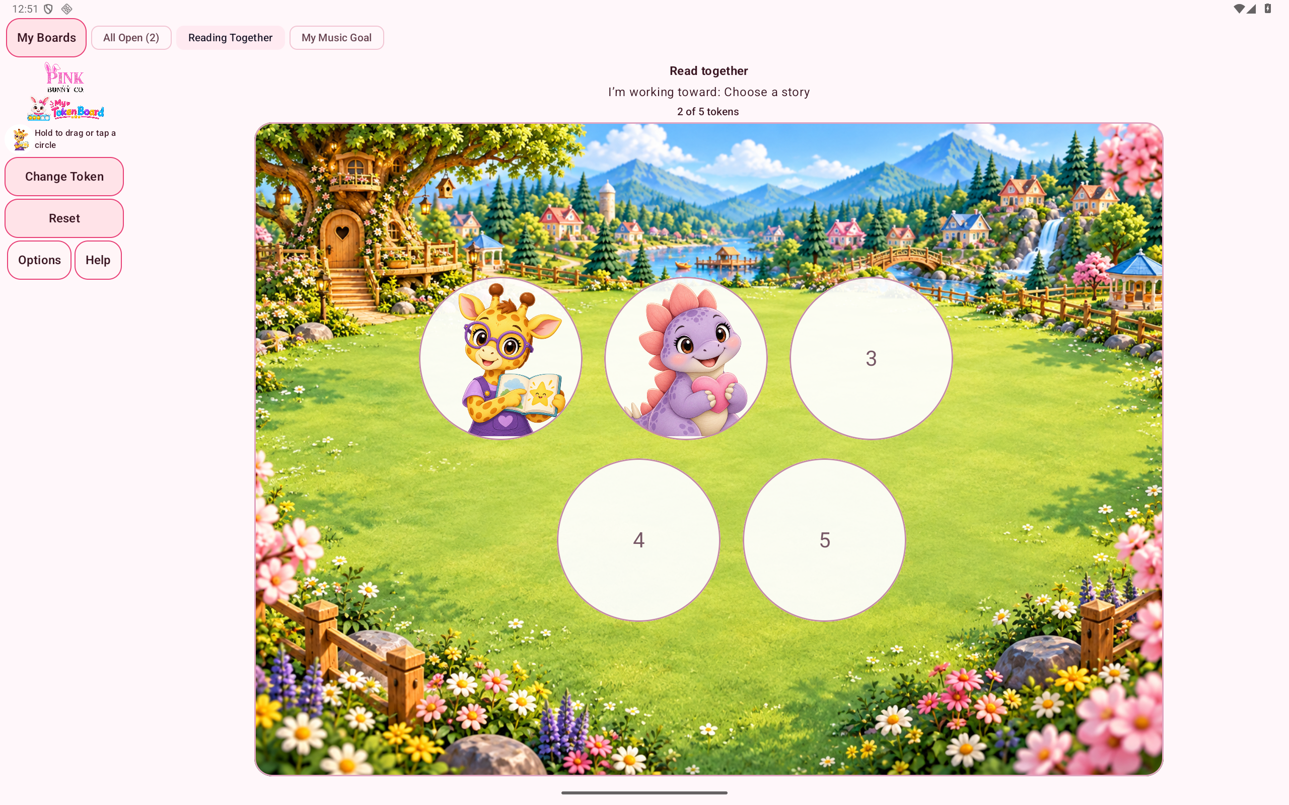 Actual My Token Board tablet screen: Landscape board