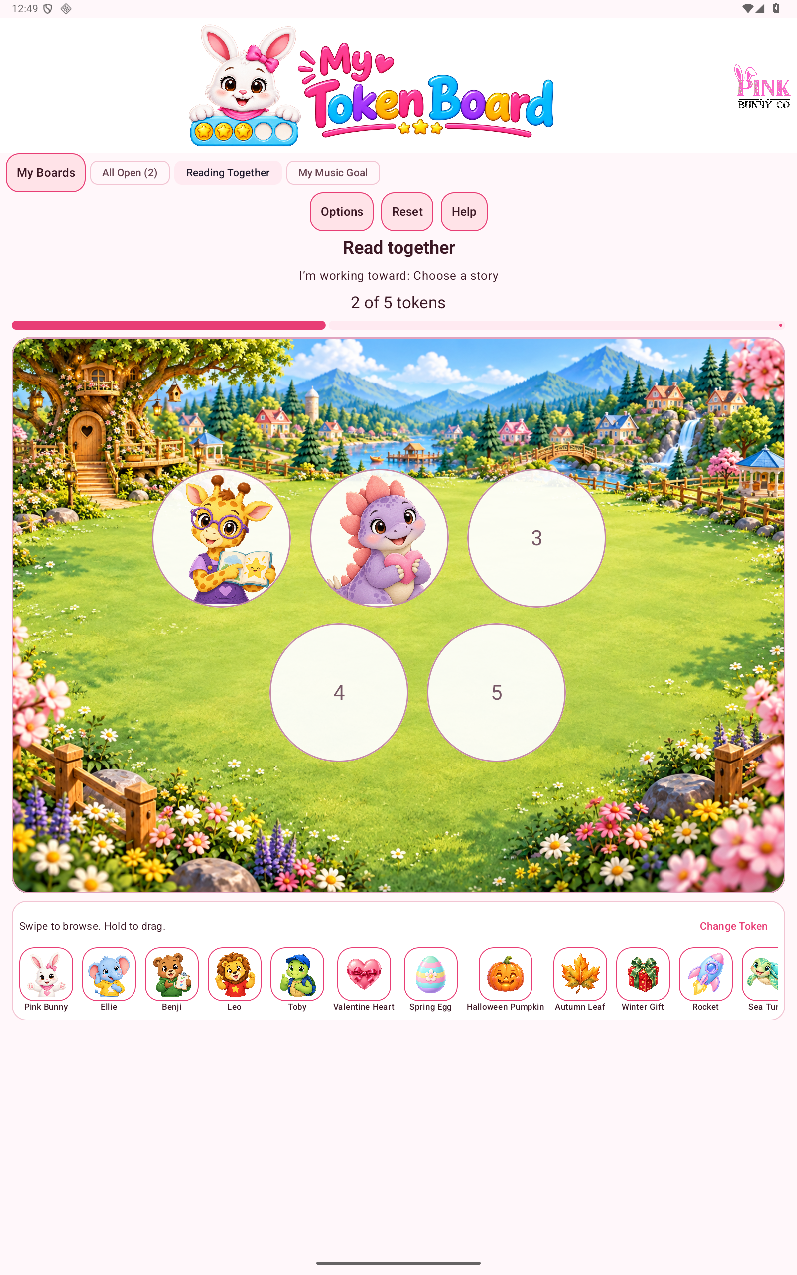 Actual My Token Board tablet screen: Portrait board