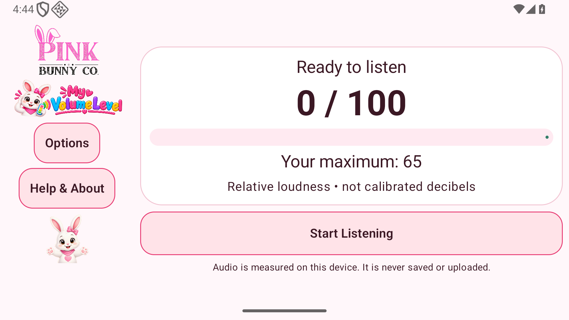 Actual My Volume Level phone screen: Comfortable in landscape