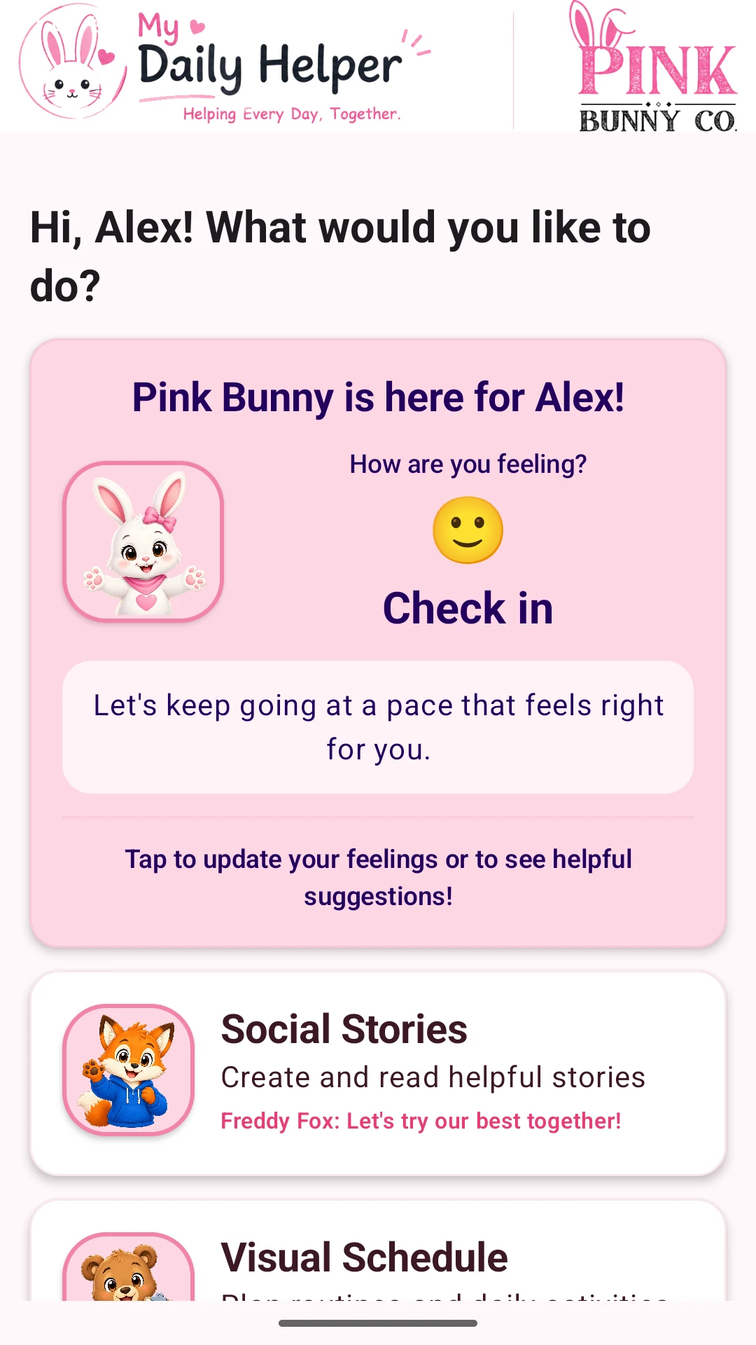Actual My Daily Helper phone screen: A friendly start