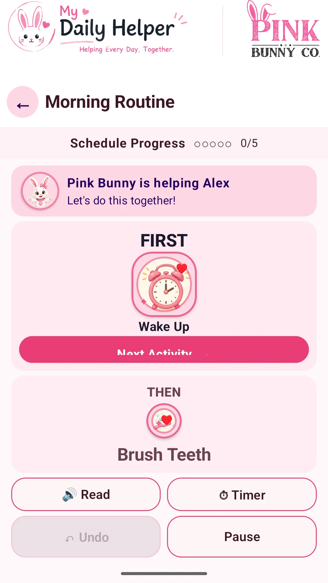 Actual My Daily Helper phone screen: One step at a time