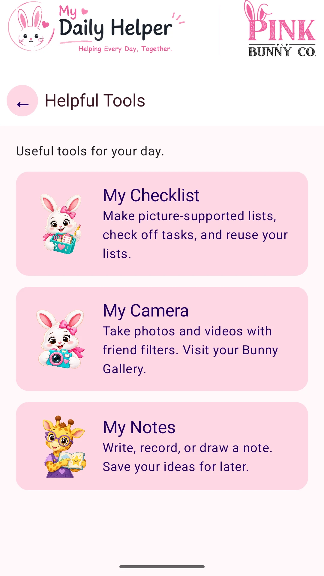Actual My Daily Helper phone screen: Useful everyday tools