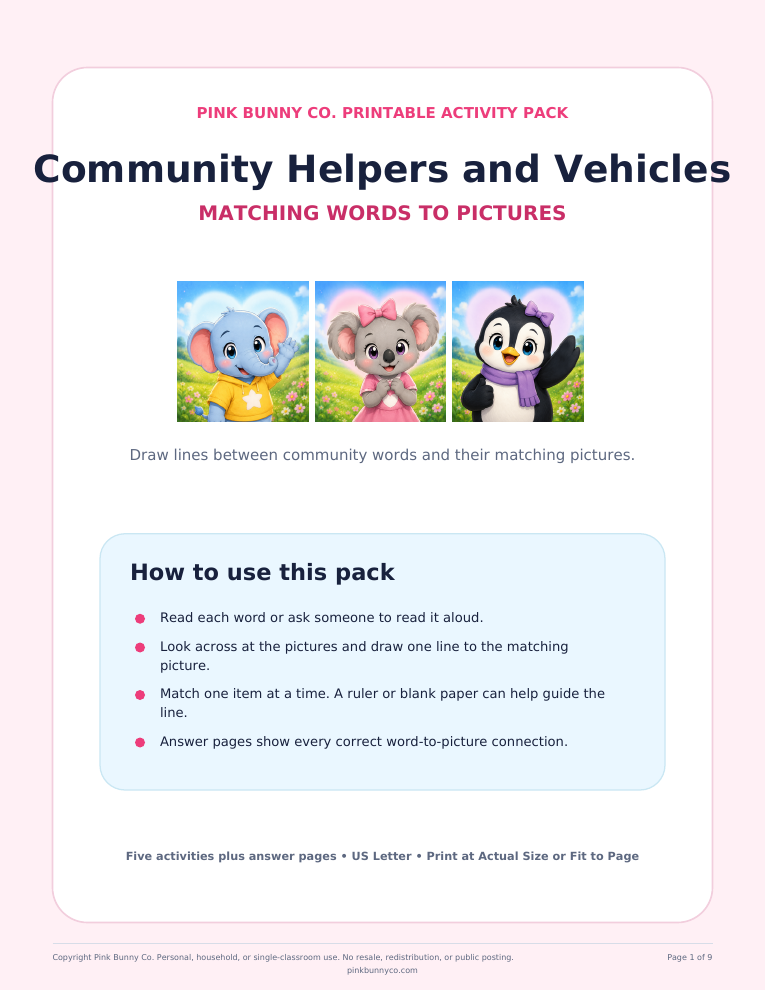 Community Helpers and Vehicles Matching example cover