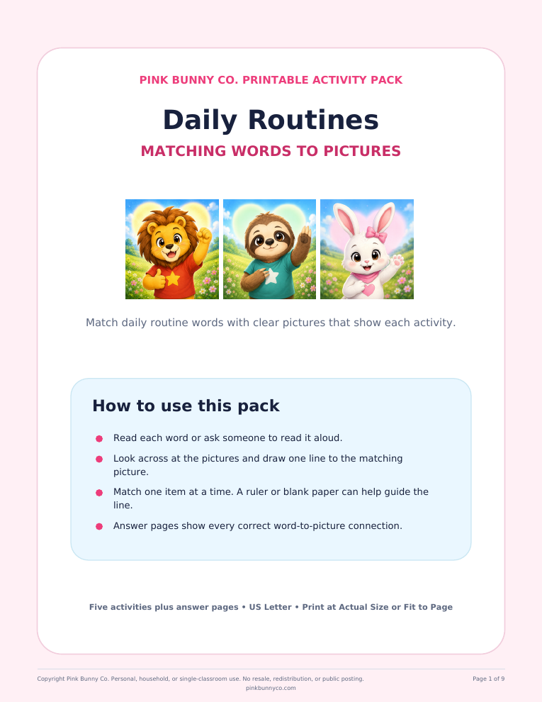 Daily Routines Matching example cover