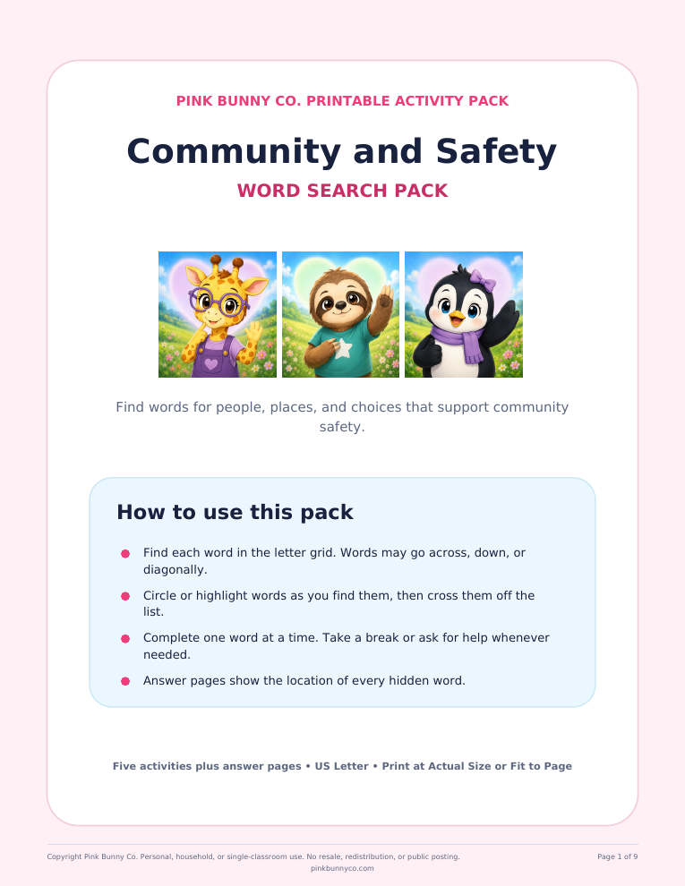 Community and Safety Word Search Pack cover