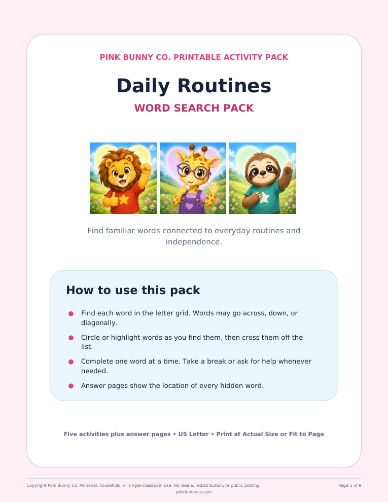 Daily Routines Word Search Pack cover