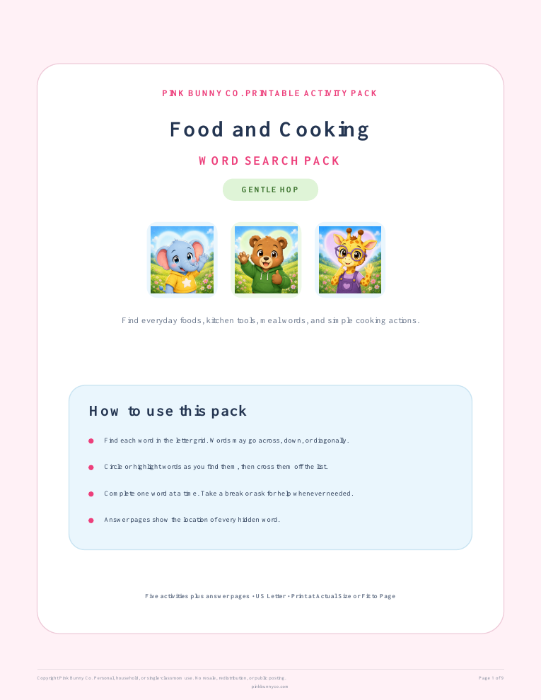 Food and Cooking Word Search Pack cover