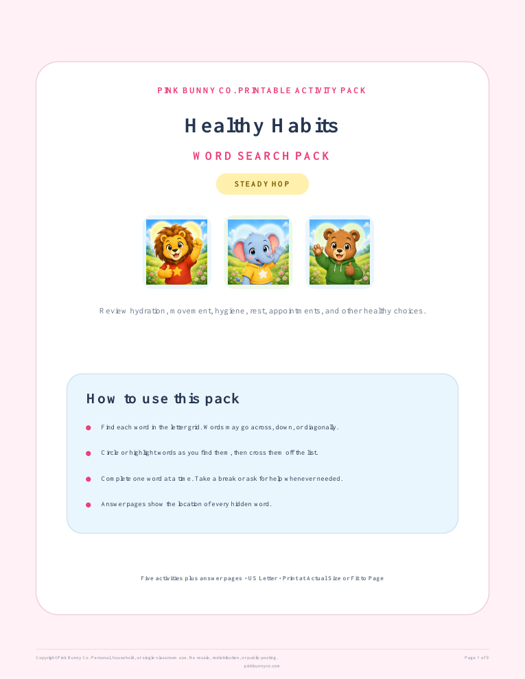 Healthy Habits Word Search Pack cover