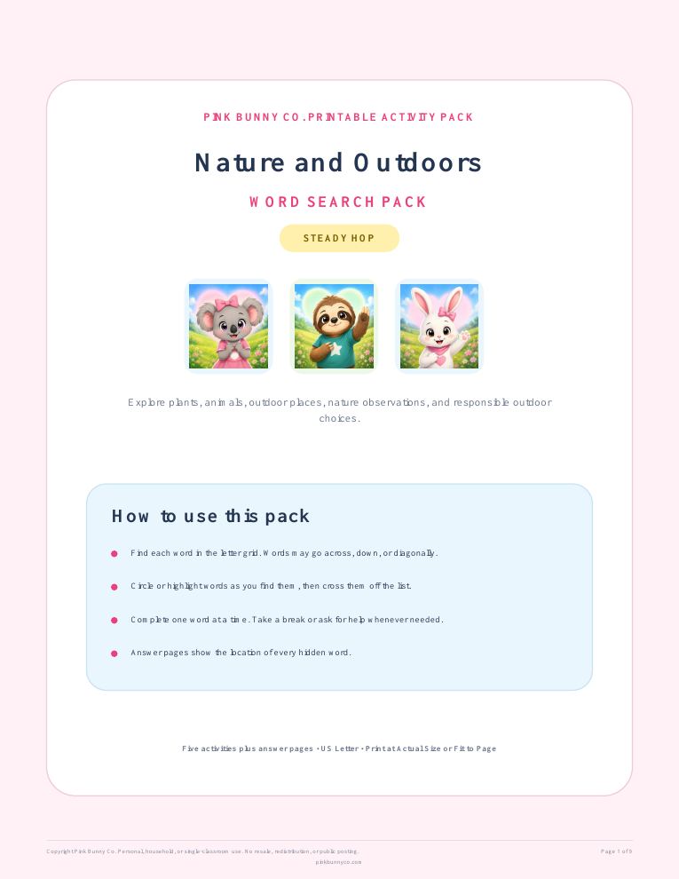 Nature and Outdoors Word Search Pack cover