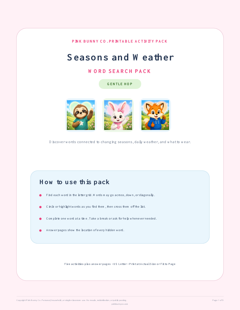 Seasons and Weather Word Search Pack cover