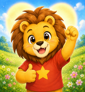 Leo the lion celebrating
