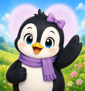 Penny the penguin waving